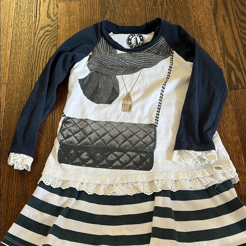 Chic Navy and White Striped Kids Dress